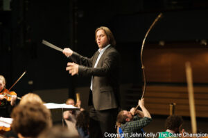 Picture of Conductor Bjorn Bantock in action during rehearsals for the Irish Memory Orchestra's production of The Clare Concerto which was on in Glor, Ennis on November 8th, 2013. Photograph by John Kelly.
